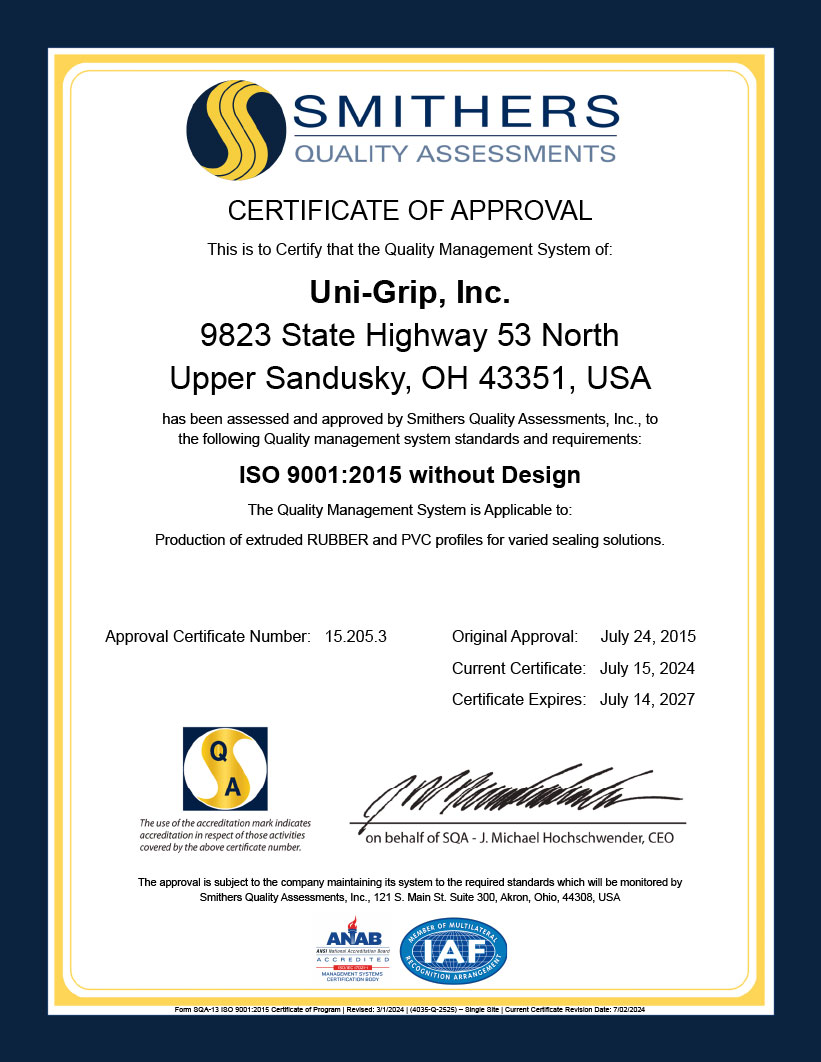 Smithers ISO 9001:2015 certification